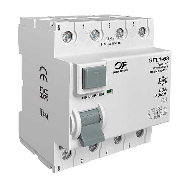 Устройство защитного отключения (УЗО) электромагнитного типа (RCCB) GFL1-63