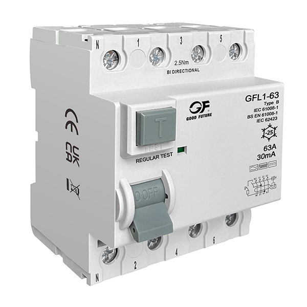 Устройство защитного отключения (УЗО) электромагнитного типа (RCCB) GFL1-63