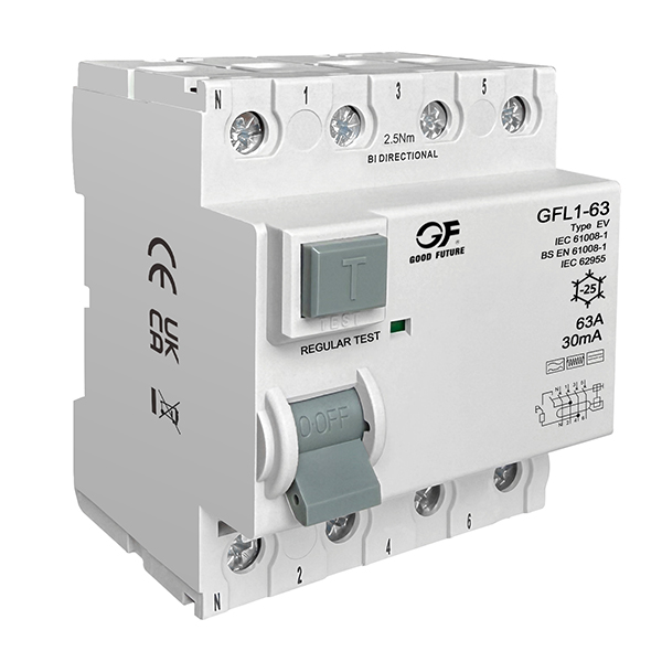 Устройство защитного отключения (УЗО) электромагнитного типа (RCCB) GFL1-63