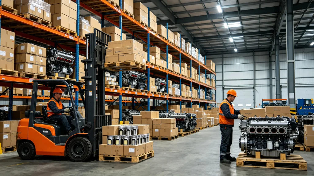 Warehouse of spare parts for the Cummins ISL9.5 engine, packaging of wholesale orders, stable supplies for service companies and distributors.