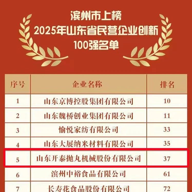 100 самых инновационных частных предприятий провинции Шаньдун Shandong Kaitai заняла 37-е место