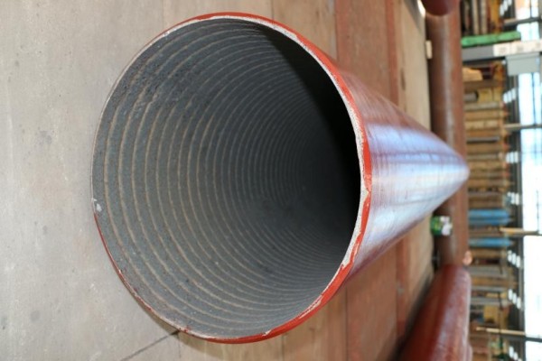 Close-up of Chromium Carbide Overlay inner layer of Bimetallic Wear Pipe 