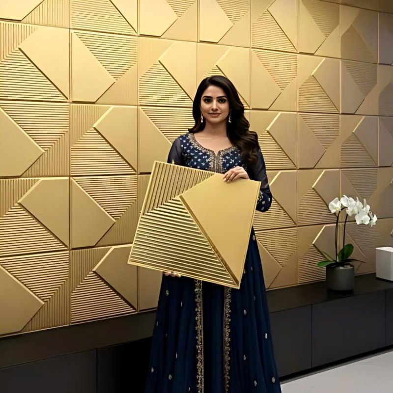 Золотая 3d-стеновая панель