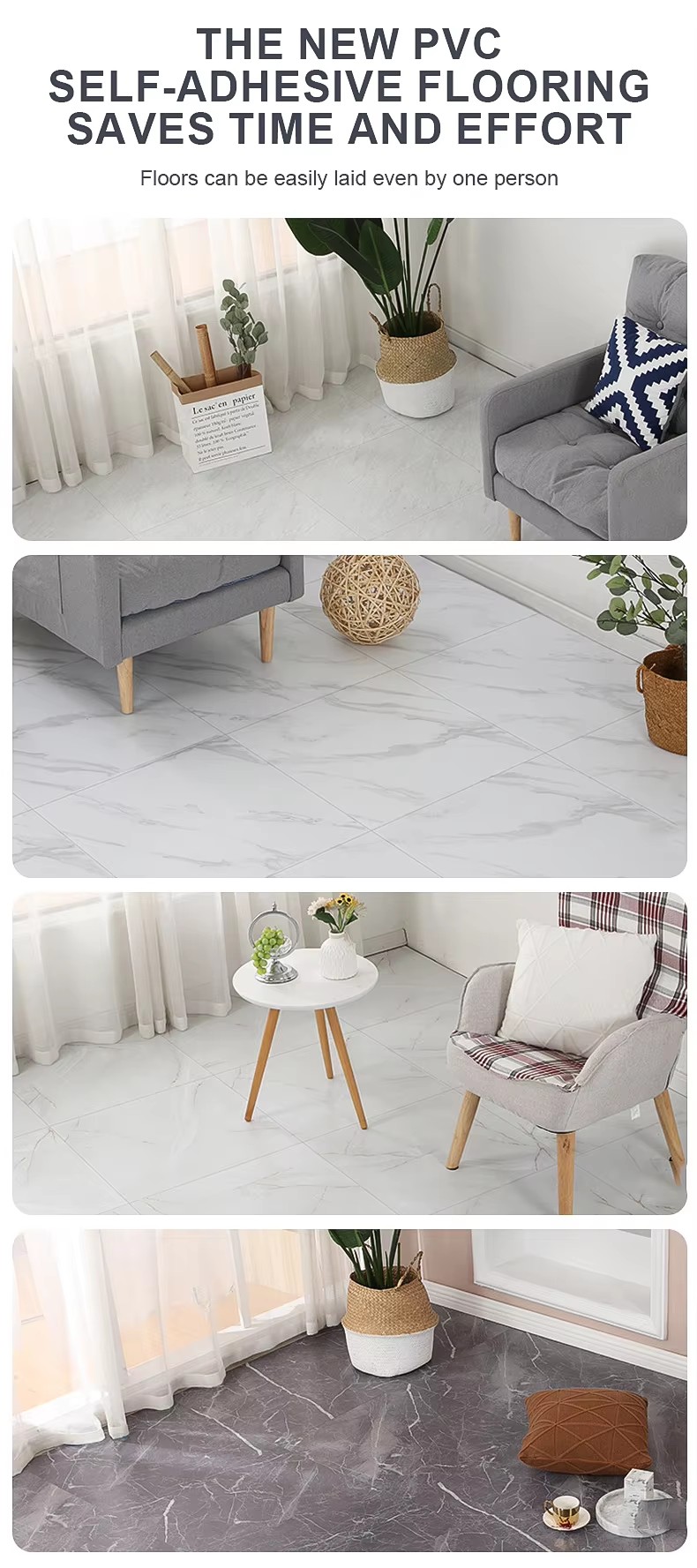 Самоклеящаяся ПВХ плитка под мрамор для пола 2 (5)