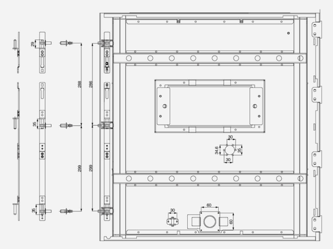 Серия комплектующих для быстроразборного тягового замка，Стандартный тип: Три замочные пластины для средней двери 5HG.ZM-3