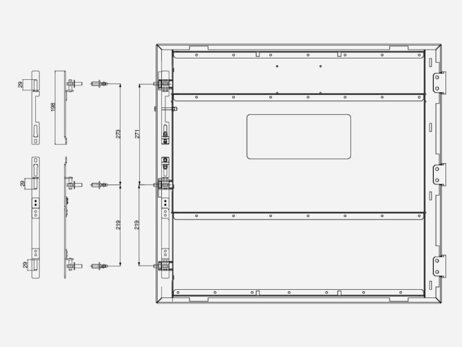 Серия комплектующих для быстроразборного тягового замка，Стандартный тип: Три замочные пластины для нижней двери 5HG.XM-3