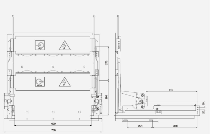 Схема установки устройства задвижки 5HG.320.010 (шкаф среднего размещения шириной 800 мм)