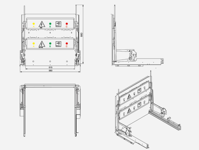 Схема установки устройства задвижки 5HG.320.011 (шкаф среднего размещения на 24 кВ шириной 1000 мм)