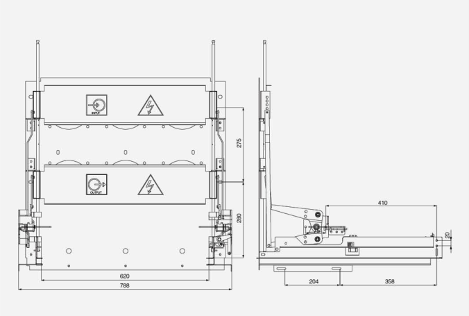 Схема установки устройства задвижки 5HG.320.010/ZS() (шкаф среднего размещения шириной 800 мм)