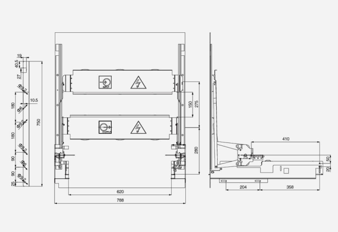 Схема установки устройства задвижки 5HG.320.010.A/ZS() (шкаф среднего размещения шириной 800 мм)