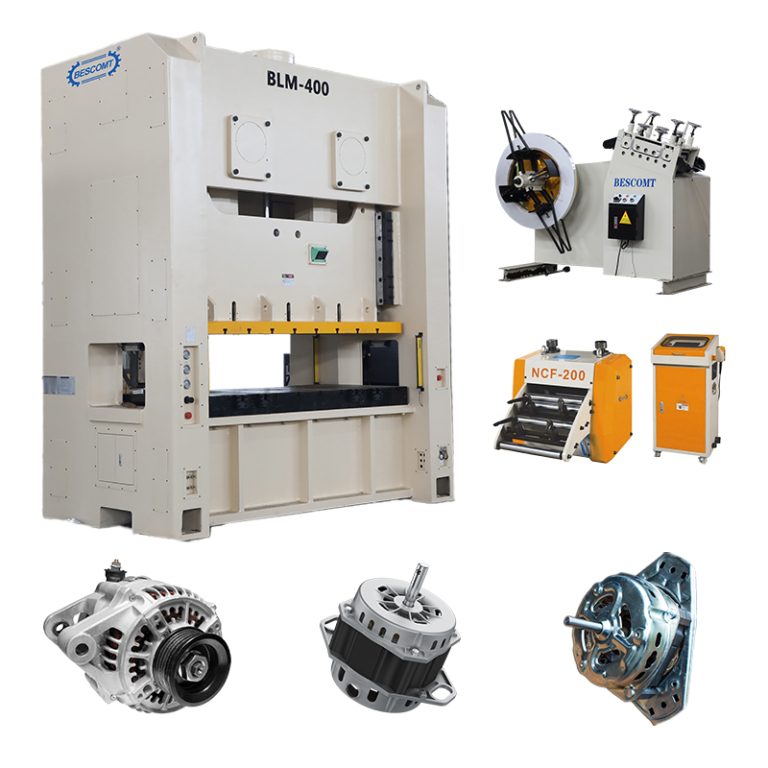 Автоматическая линия штамповки крышек электродвигателей | Пневматический пресс BLM с разматывателем, податчиком и штампом - Besco Machine Tool Equipment