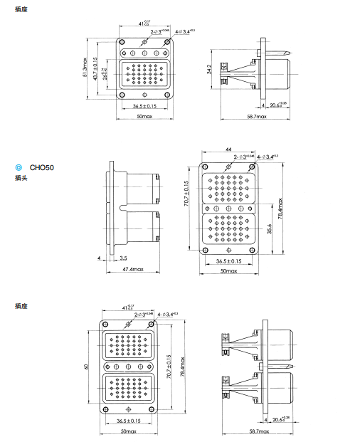 Разъемы серии CH049/CH050 (комбинированные окружающая среда клеммовые прямоугольные)