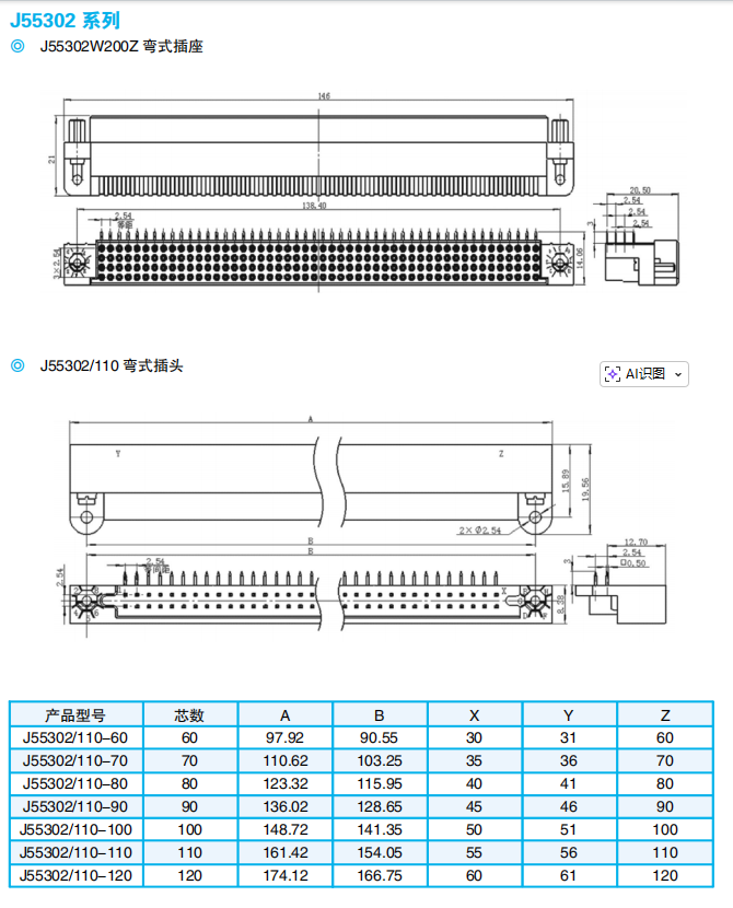ПРЯМОУГОЛЬНЫЕ ЭЛЕКТРИЧЕСКИЕ РАЗЪЕМЫ СЕРИИ J55302 (ШАГ 2.54 мм)