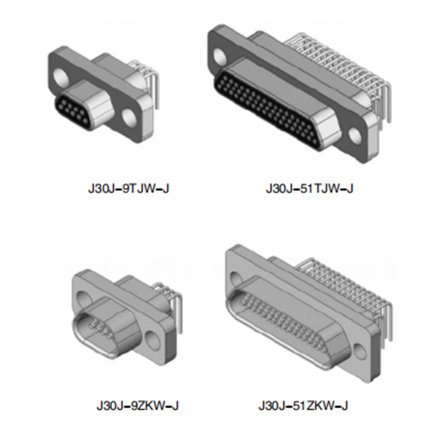 Разъёмы J30J-W-J, W6-J изогнутые погружные на плату