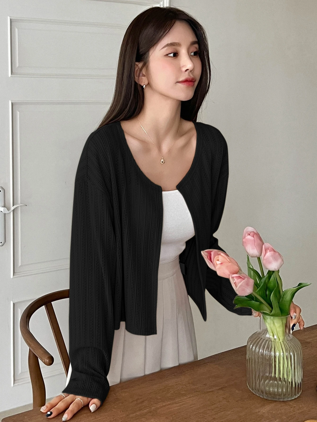 Куртка с открытым передом DAZY Solid Drop Shoulder Crop Jacket