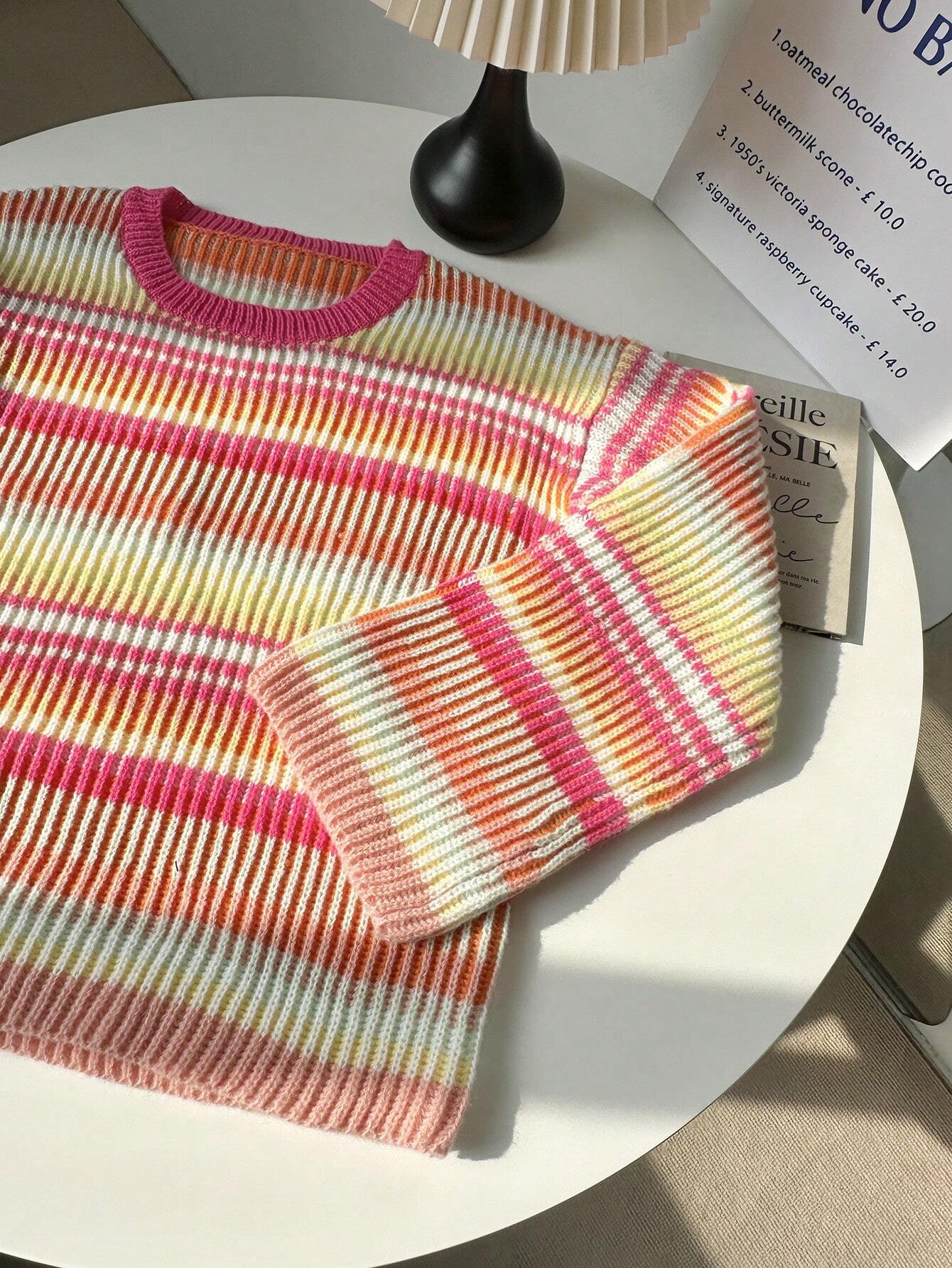 Женский повседневный свитер в полоску Colorblock, весна-осень, топы с длинным рукавом