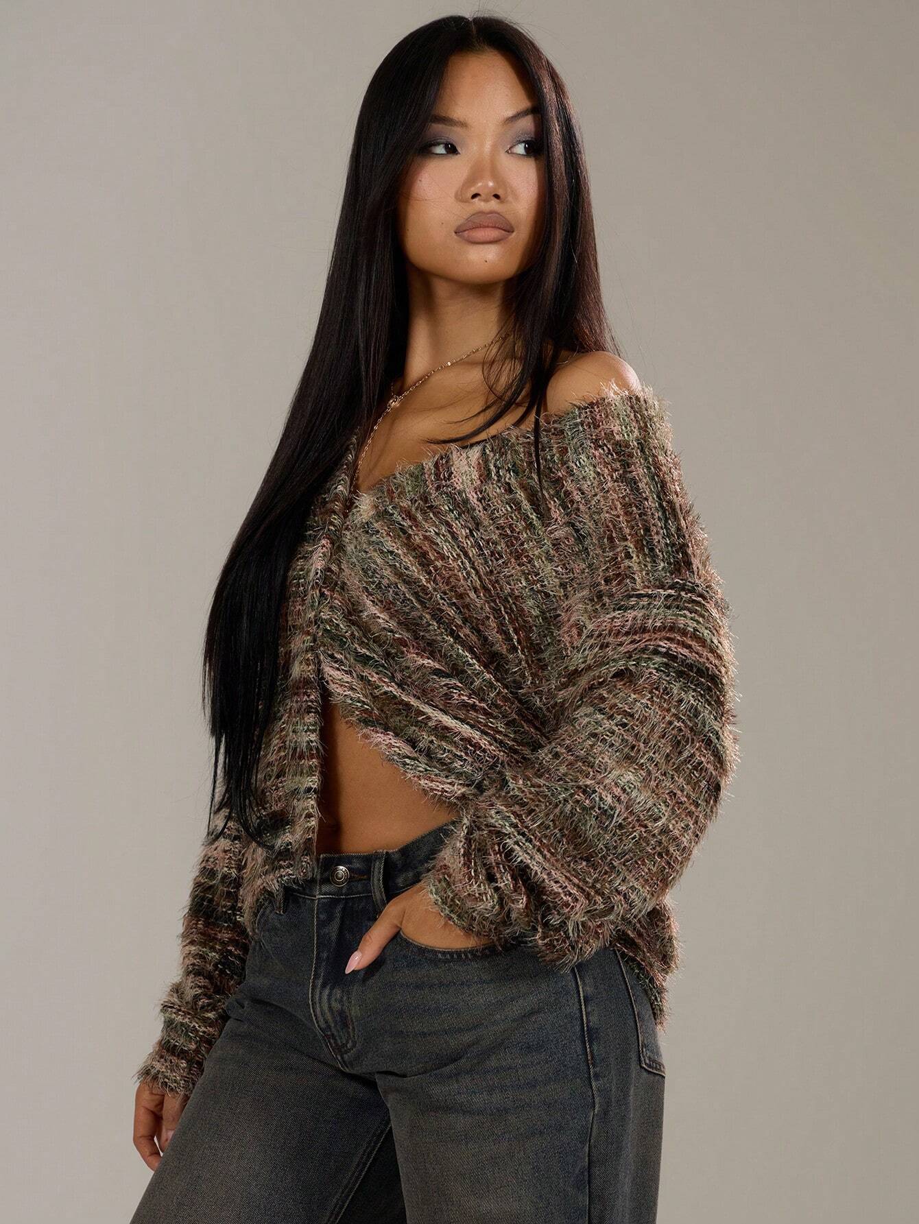Негабаритный текстурированный кардиган Spring Casual Y2k 90’s Stripe Knit