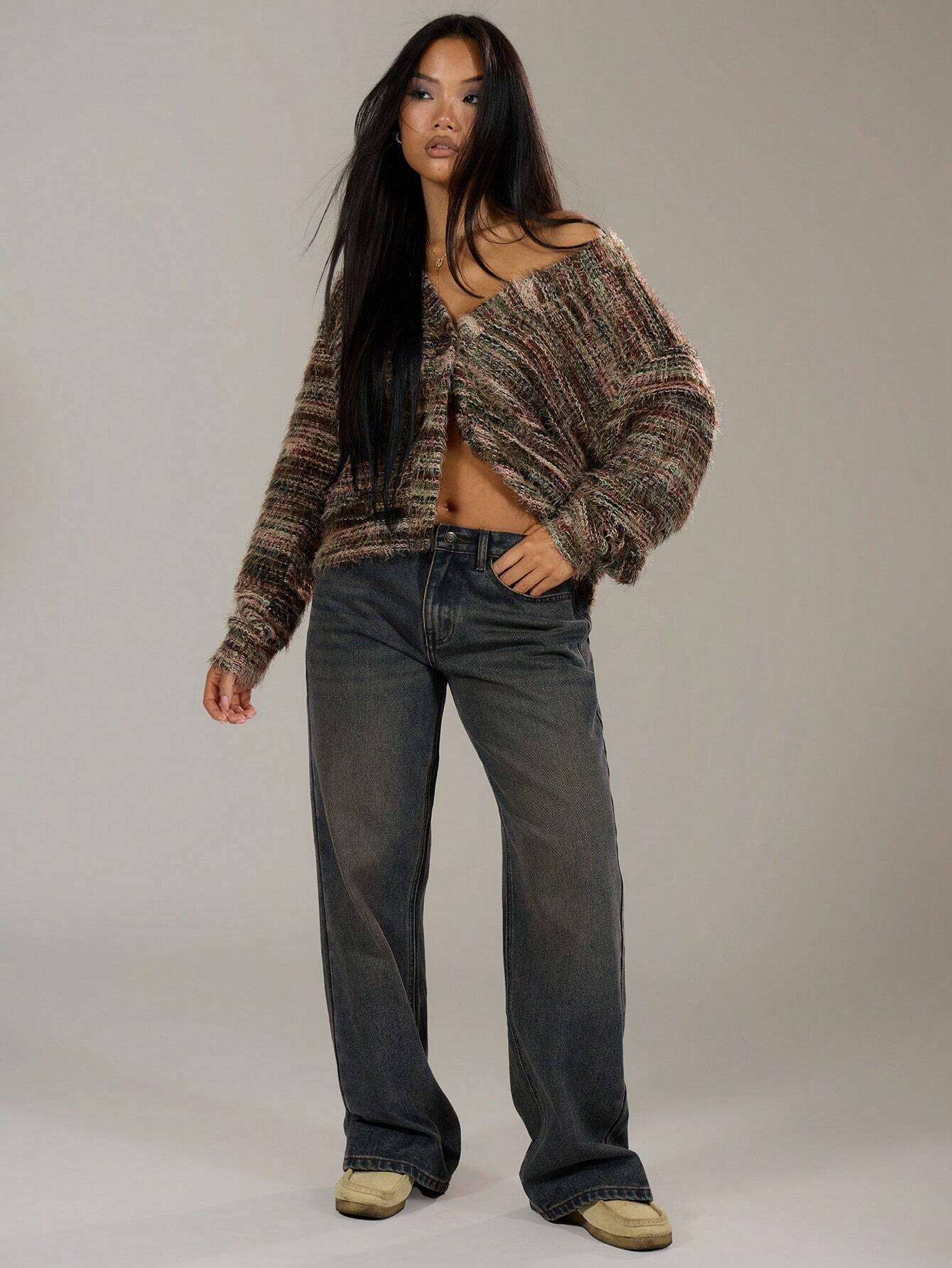 Негабаритный текстурированный кардиган Spring Casual Y2k 90’s Stripe Knit