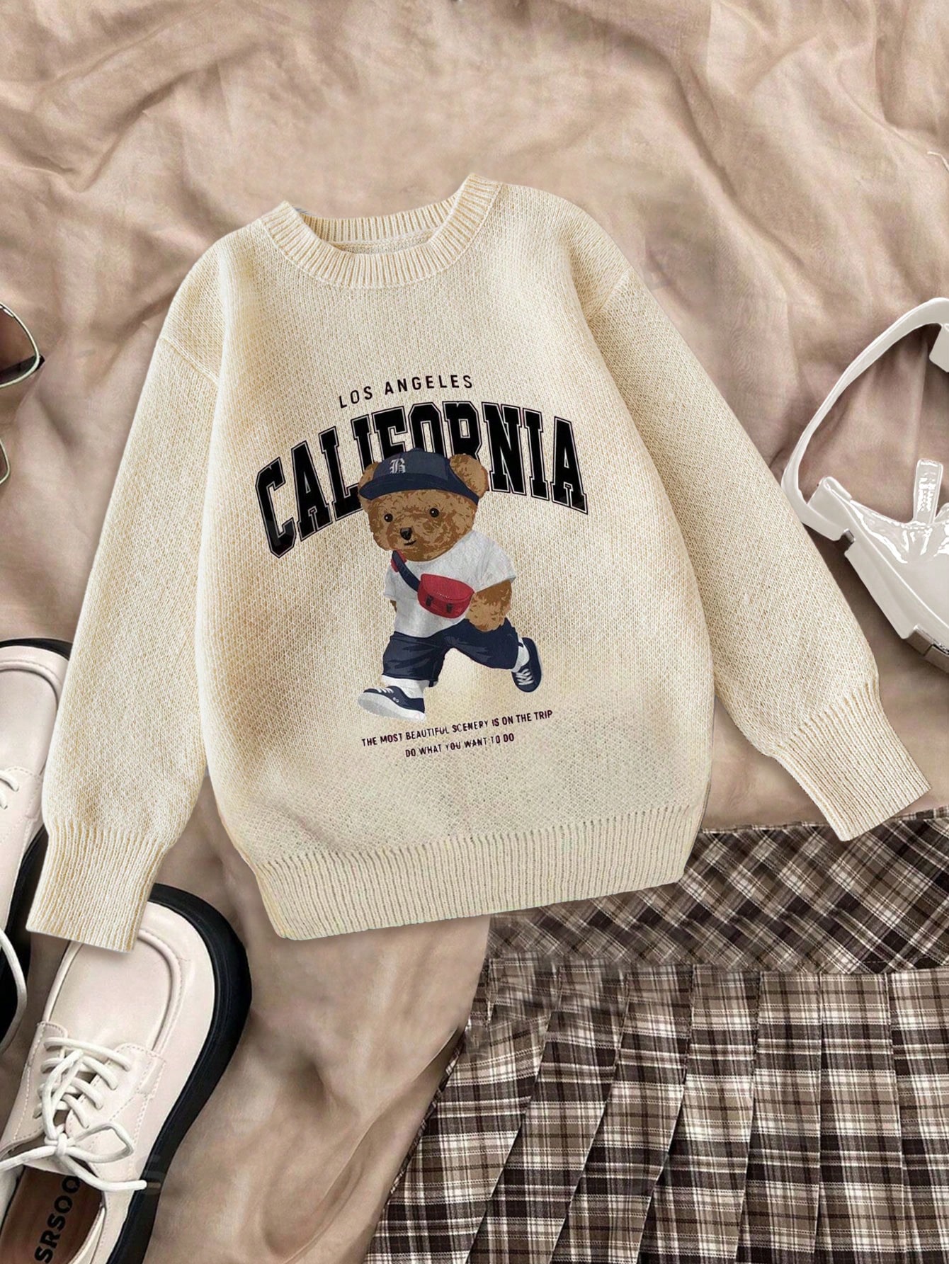 Женщины Casual Chic Цифровой Принт Теплый Пуловер Толстовка С Милым Медвежьим Узором, Подходит Для Повседневной Одежды, Поездки И Шоппинга, Осень/Зима, Топы С Длинным Рукавом