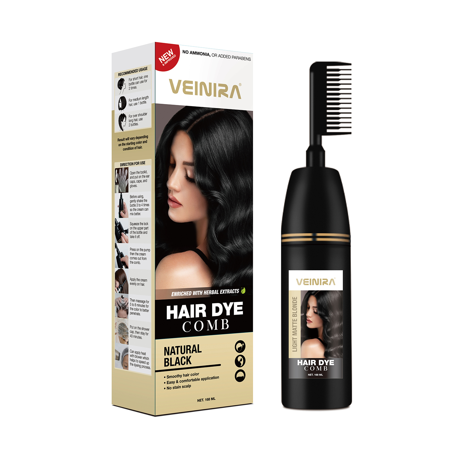 Премиальная крем-краска для волос интенсивного черного цвета (в комплекте с расческой)