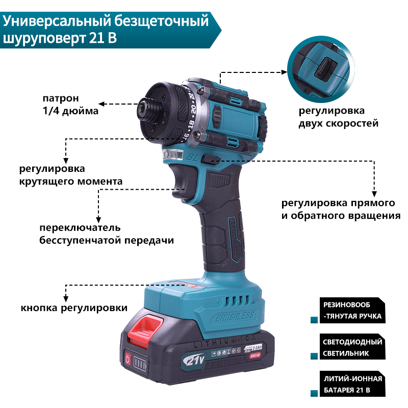 Беспроводной шуруповерт на литий-ионной батарее 80 Н·м