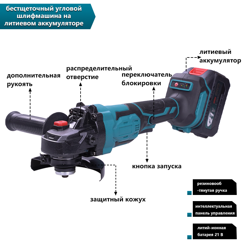Литий-ионная угловая шлифмашина 4 дюйма