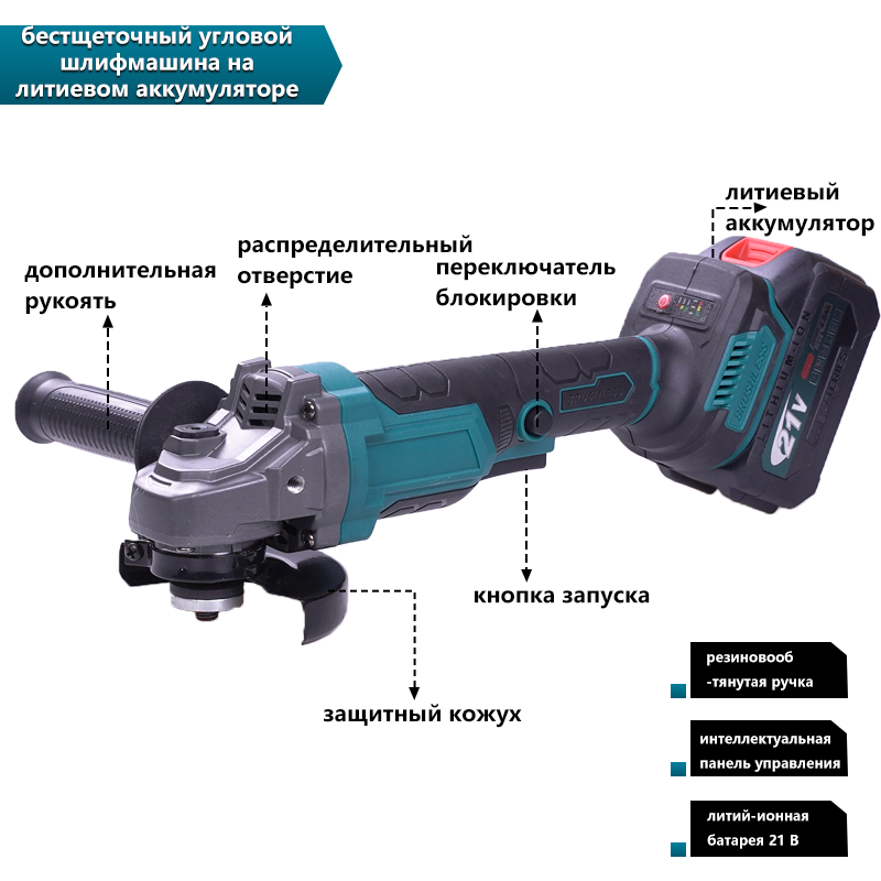 угловая шлифмашина 21 В 4 дюйма