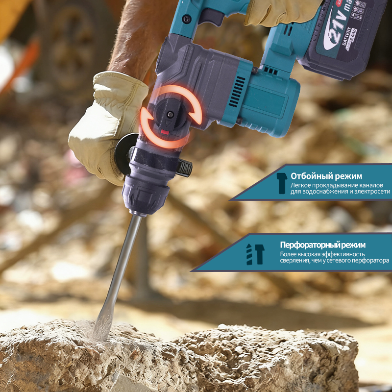 Перфоратор аккумуляторный бесщеточный SDS-Plus, ударная дрель, мощный, промышленный, для бетона, с аккумулятором Li-ion
