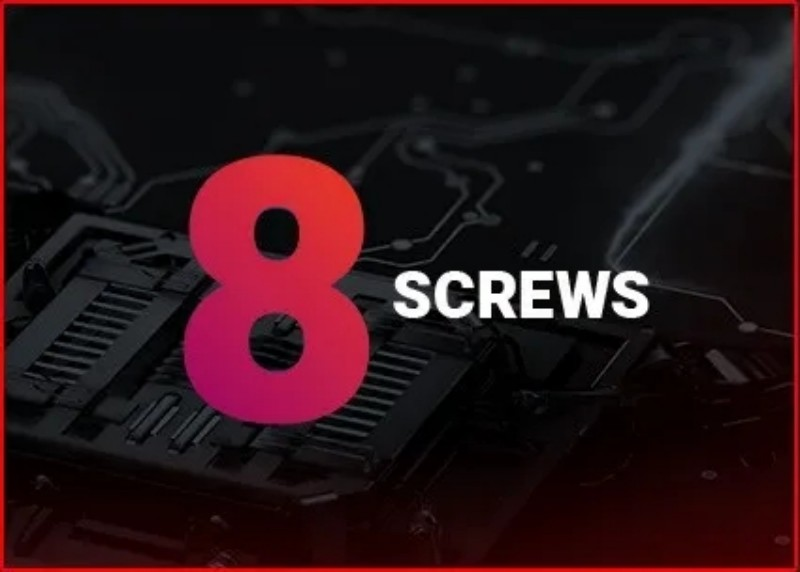 8 винтов: для процессора, памяти и жесткого диска, что упрощает обслуживание и модернизацию.