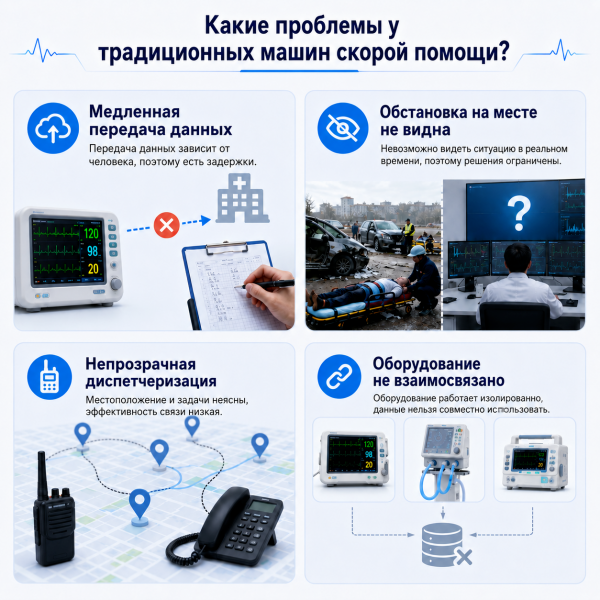 1.Модернизация машин скорой помощи с использованием технологий 5G: обеспечение «уровня медицинской помощи как в стационаре» без замены автопарка