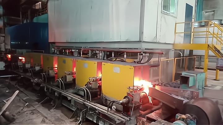 Индукционная печь подогрева заготовок перед прокаткой: НЛЗ 150×150 мм, повышение температуры с 850°C до 1150°C