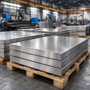 Промышленный титановый лист с гладкой поверхностью, высокой прочностью и коррозионной стойкостью, применяется в аэрокосмической отрасли и медицинских имплантатах.