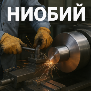 Слиток высокочистого ниобия с характерным серым металлическим блеском и радужными переливами от окисления на поверхности.