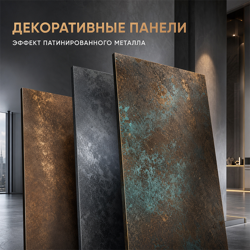 Декоративные панели с эффектом патинированного металла для фасада и интерьера
