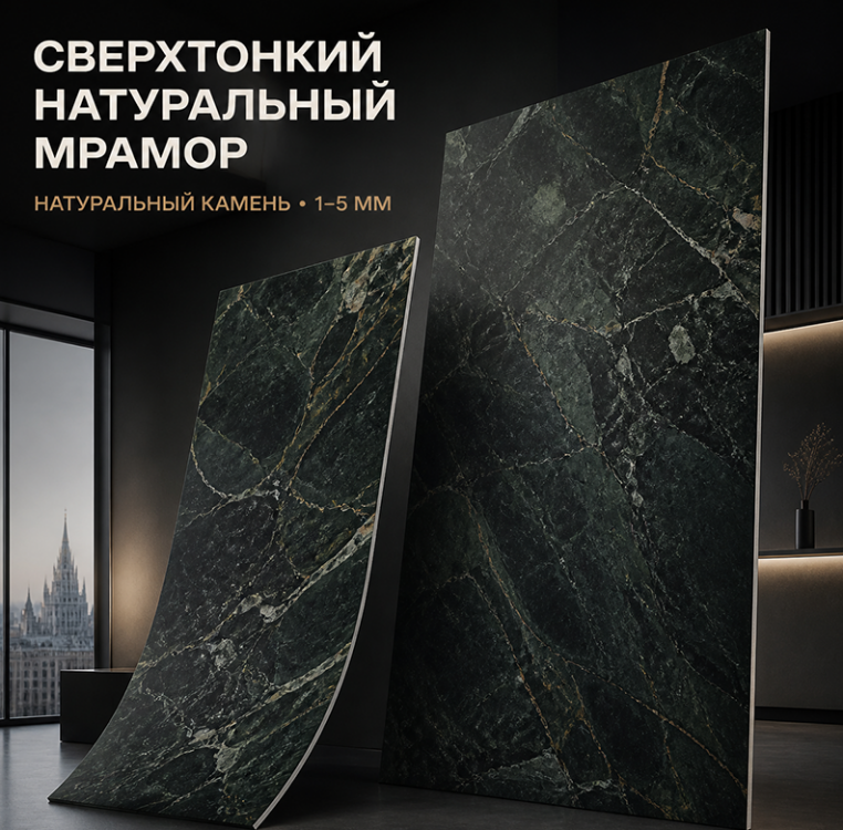 Сверхтонкий натуральный мрамор на композитной основе для внутренней и наружной отделки