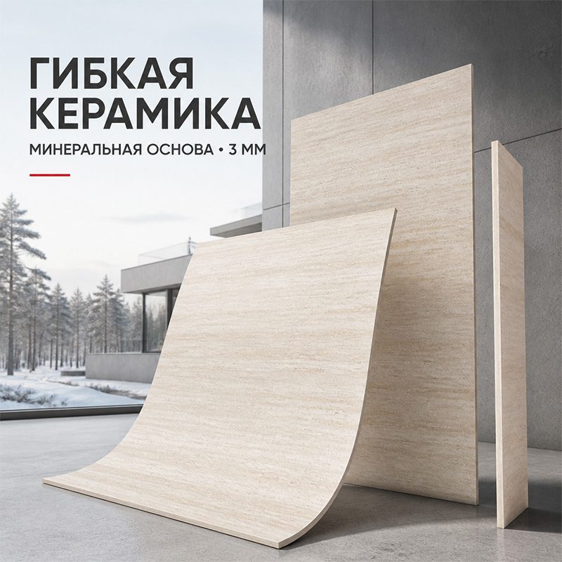 Экологичная гибкая керамика на минеральной основе для фасада и интерьера