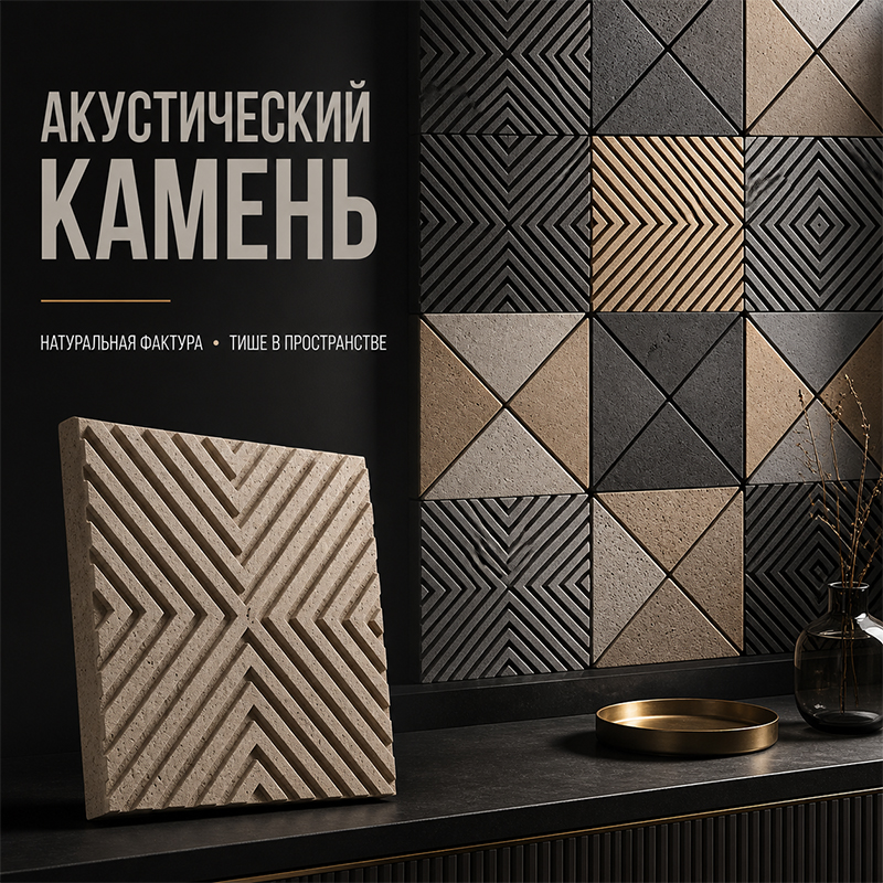 Акустические панели из пористого камня для стен и фасадов