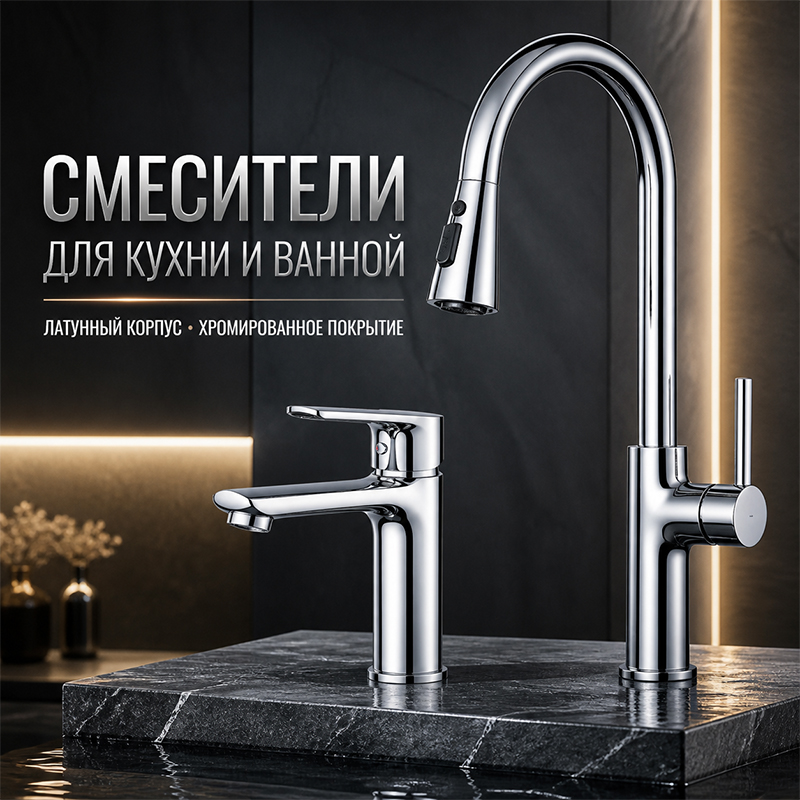 Латунный смеситель с хромированным покрытием для кухни и ванной комнаты