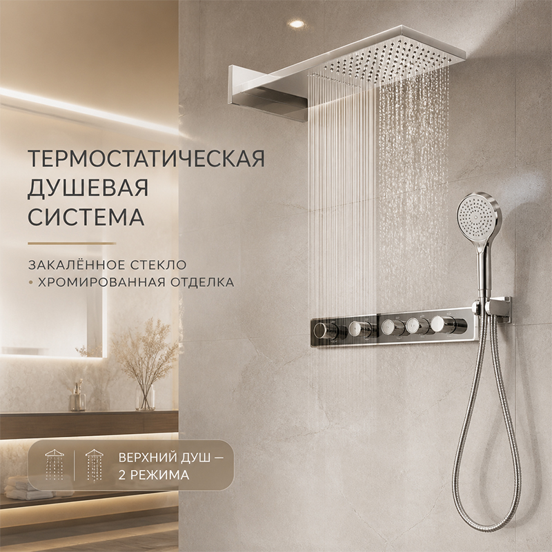 Термостатическая душевая система с верхним и ручным душем