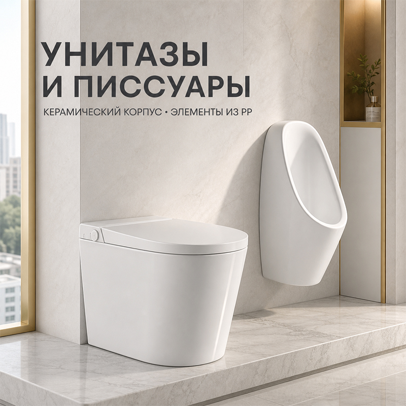 Комплект керамической сантехники — унитаз и настенный писсуар