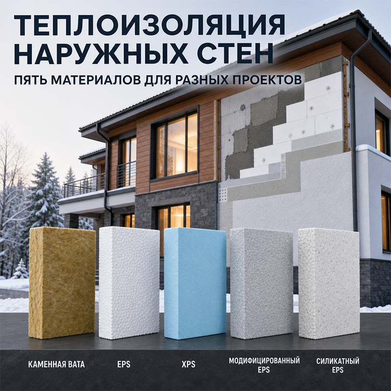 Теплоизоляционные плиты для наружных стен — каменная вата, EPS, XPS, модифицированный и силикатный EPS