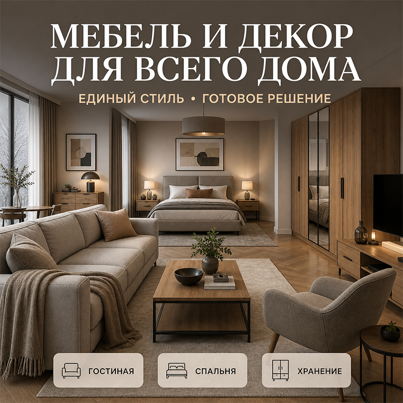 Мягкая и корпусная мебель для гостиной и спальни в едином стиле