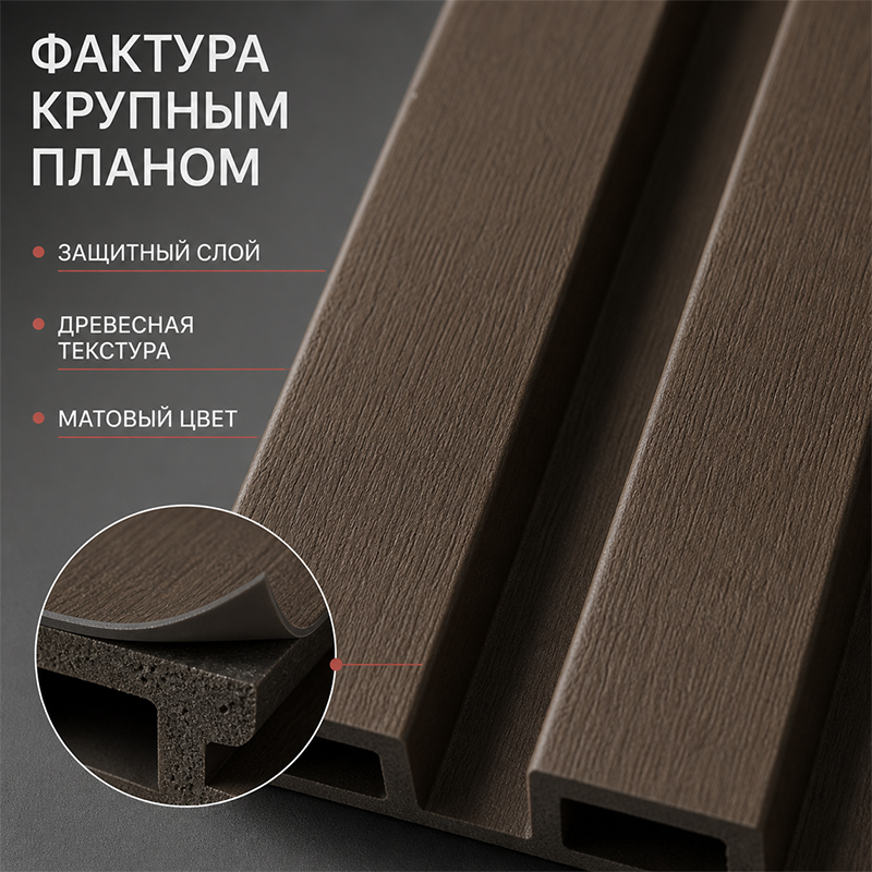 Реечные WPC-панели под дерево для фасада и внутренней отделки