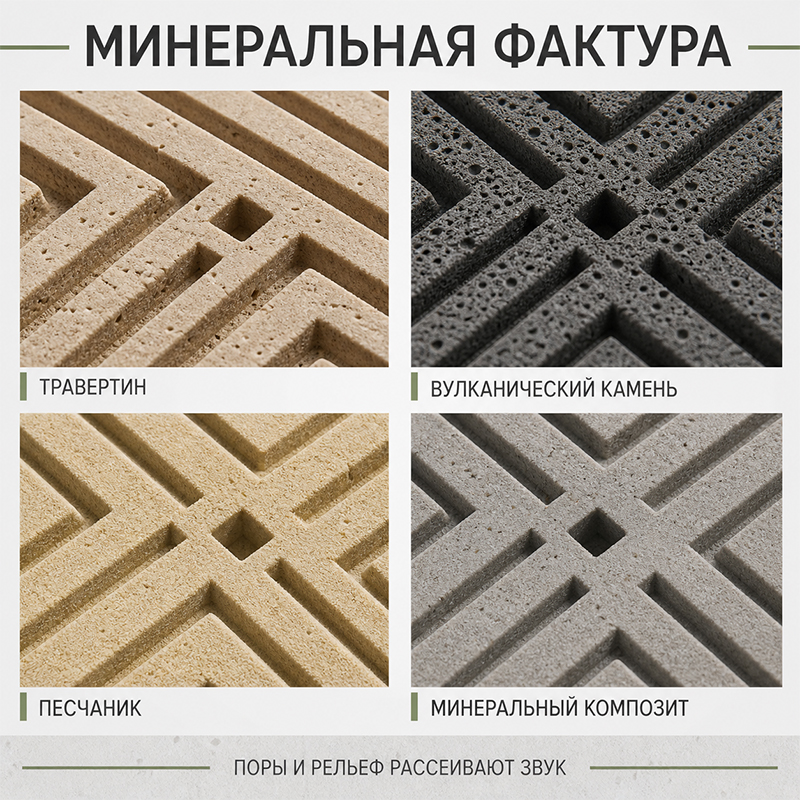 Акустические панели из пористого камня для стен и фасадов