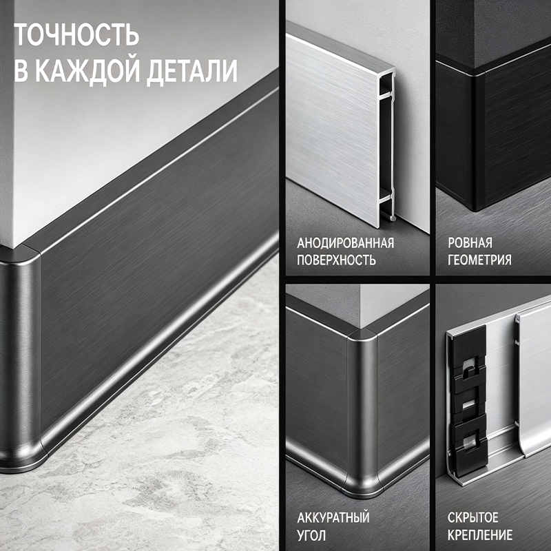 Алюминиевый напольный плинтус с анодированной поверхностью