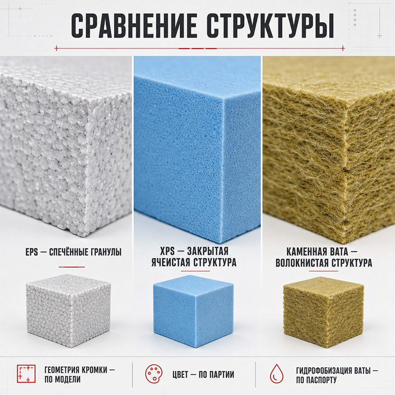 Теплоизоляционные плиты EPS, XPS и гидрофобизированная каменная вата для наружных стен