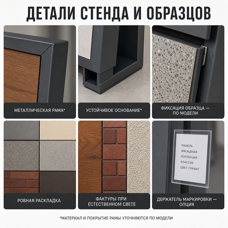 Металлический выставочный стенд для образцов фасадных декоративных панелей