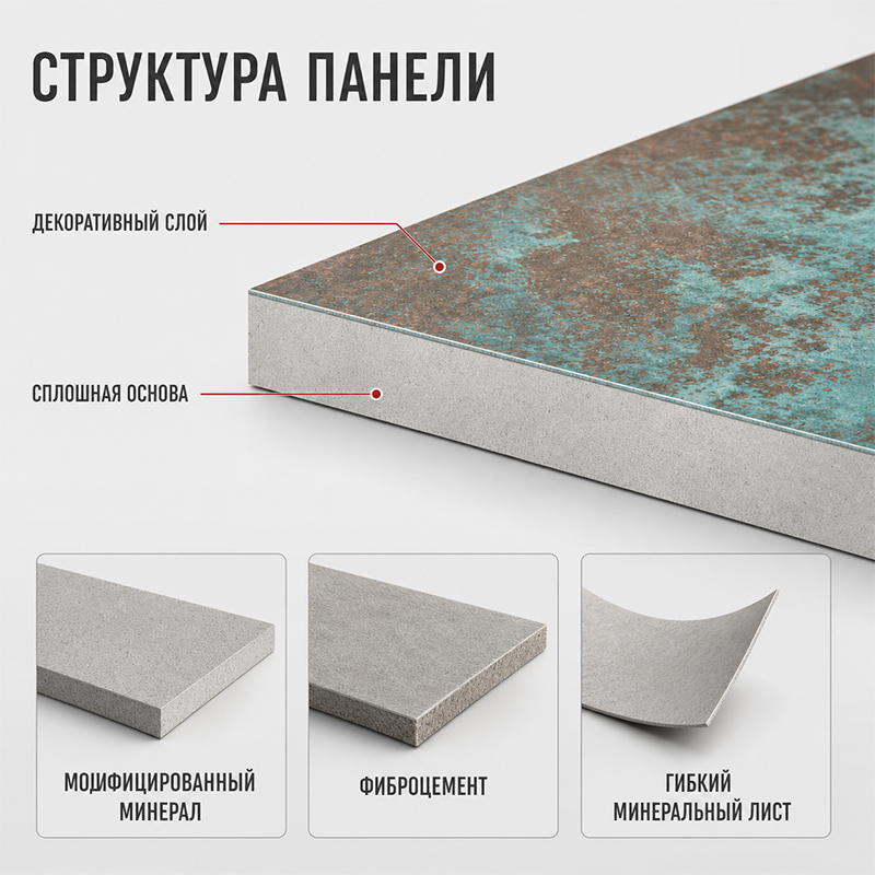 Декоративные панели с эффектом патинированного металла для фасада и интерьера