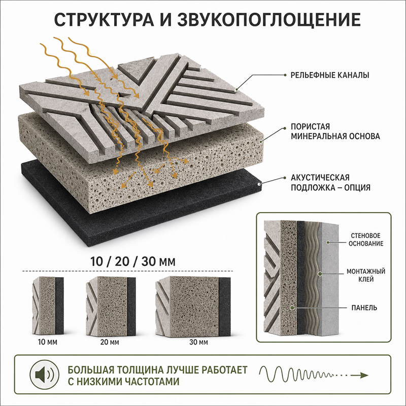 Акустические панели из пористого камня для стен и фасадов
