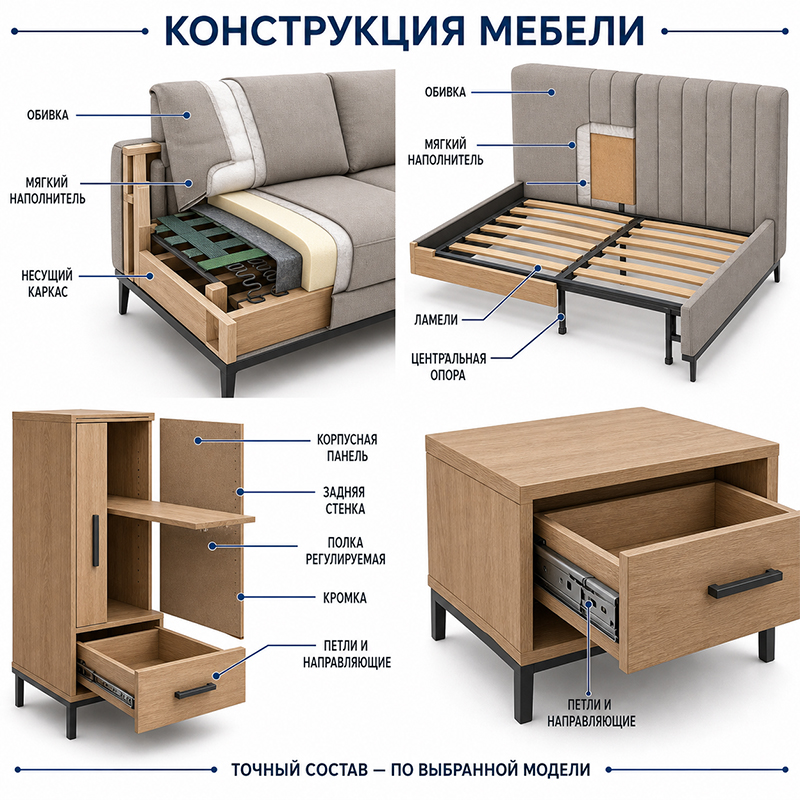 Мягкая и корпусная мебель для гостиной и спальни в едином стиле